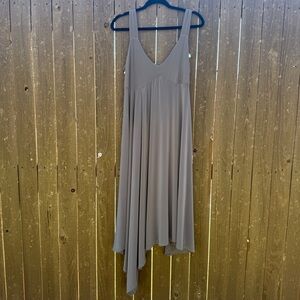 Sympli Taupe Grey Asymmetrical Midi Dress | Size 12 | Flowy Sleeveless Drape